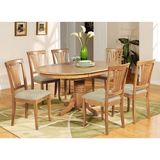 7-Piece Oval Natural Oak Finish Solid Wood Top Dining Table with 6 ...