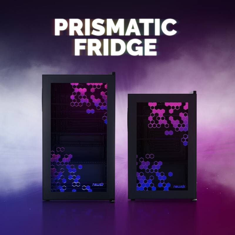 Newair Prismatic Series 85 Can Beverage Refrigerator with RGB HexaColor LED Lights, Mini Fridge for Gaming with Remote Control