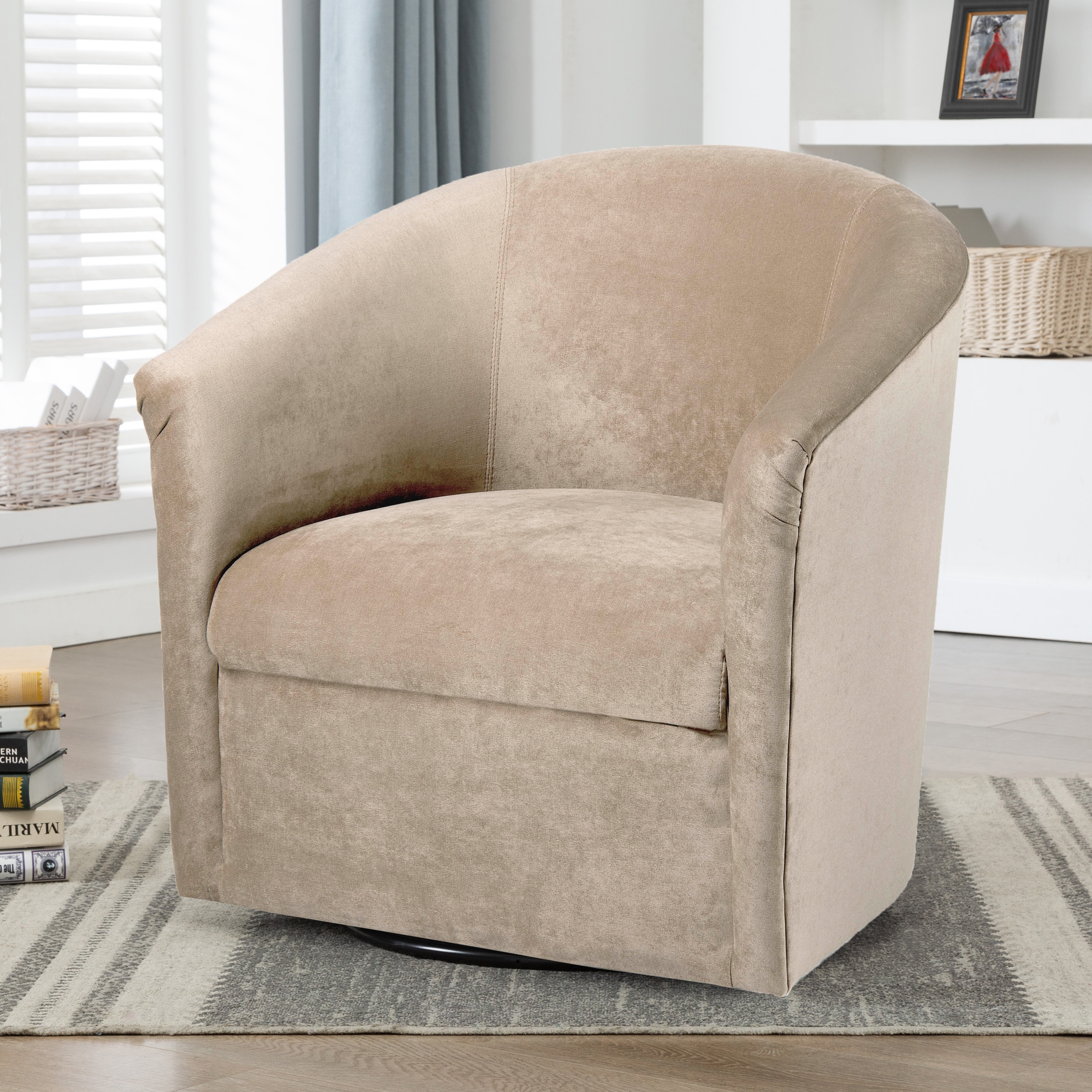 Ellery Modern Microfiber Swivel Barrel Accent Chair