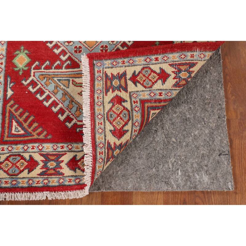 Geometric Red Kazak Oriental Accent Rug Handmade Foyer Wool Carpet - 2'7" x 3'10"