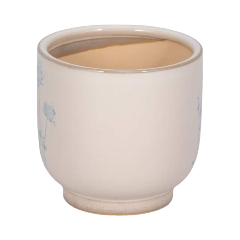 Sagebrook Home Stoneware Planter 5-Inch Ivory/Blue Enchanting Blue Flowers Design - 5" x 5" x 5"