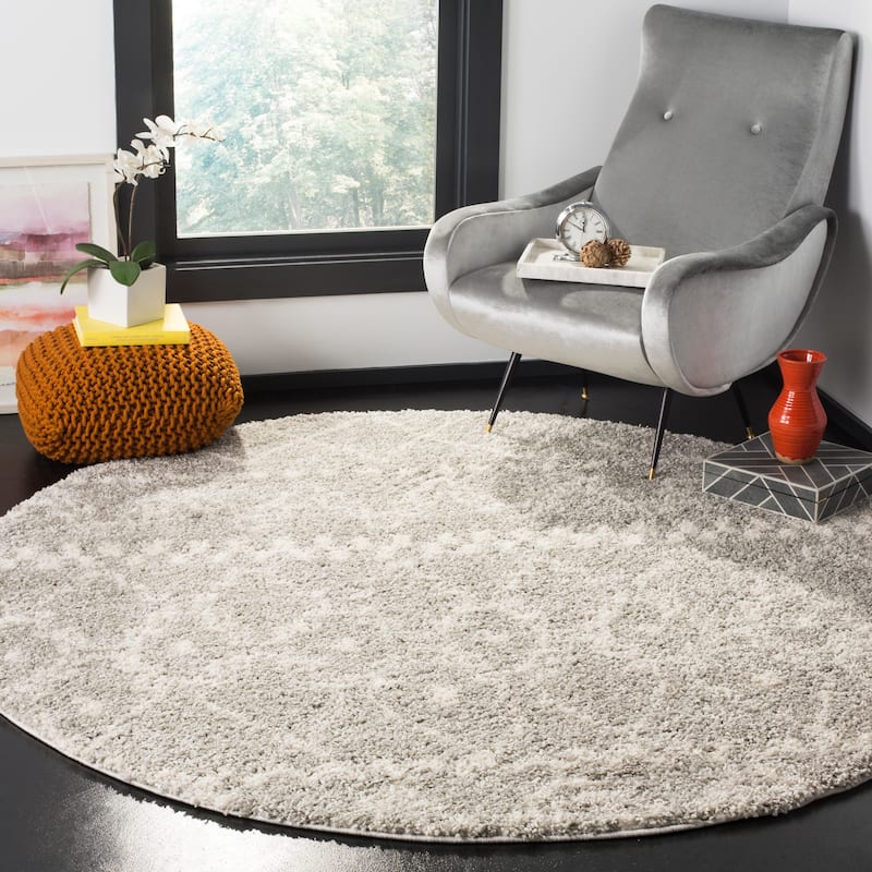 SAFAVIEH Arizona Shag Felizitas 1.2-inch Thick Rug - 6'7" Round - Grey/Ivory