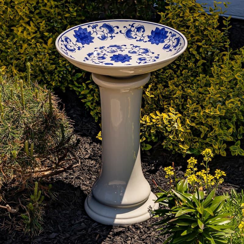 24 Inch Tall Porcelain Pedestal birdbath - 16"x16"x24"