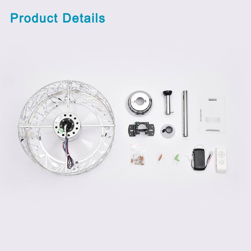 Cage Ceiling Fan Light with 5 Blades and Remote Control, 3 Speed Settings for Bedroom and Living Room