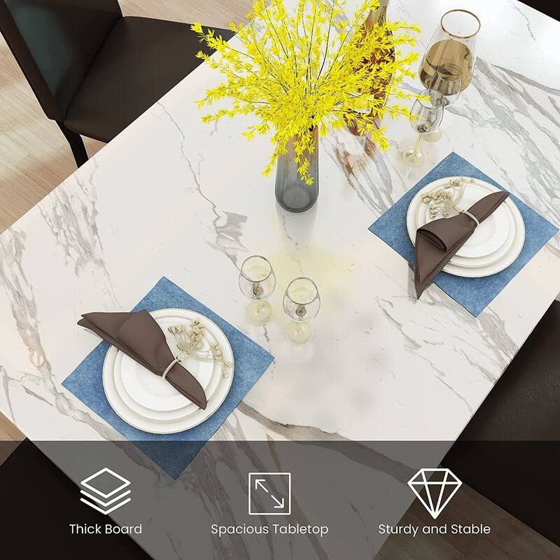 Modern Kitchen Dining Table Set for 4, Faux Marble Dining Set with 4 PU Leather Upholstered Chairs for Living Room, Kitchen