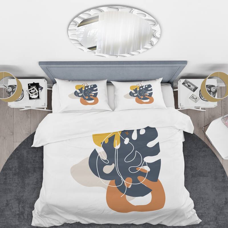 Designart 'Abstract Flowers On Minimal Shapes IX' Modern Duvet Cover Set