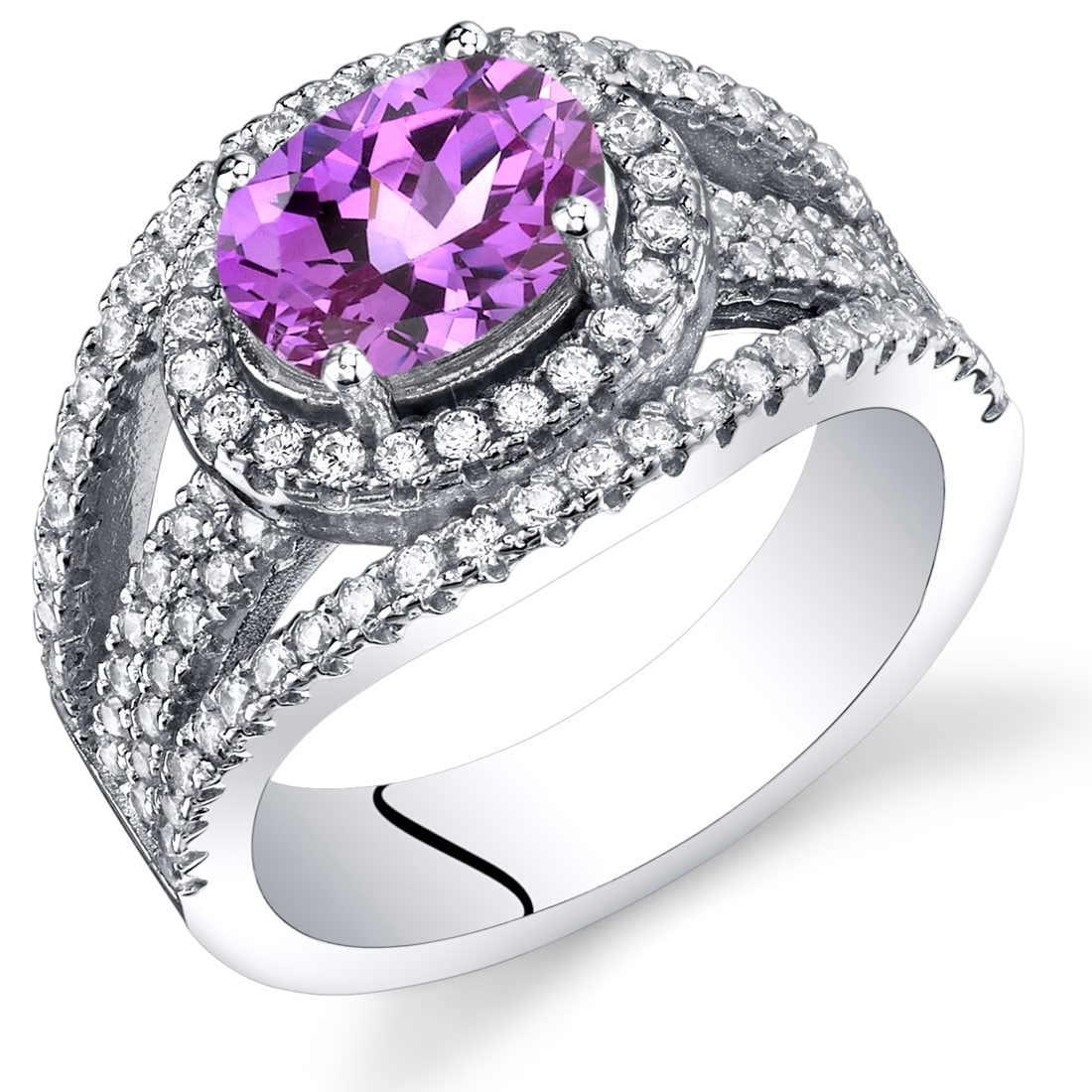 Oravo Sterling Silver 1.75 ct Created Pink Sapphire Halo Ring