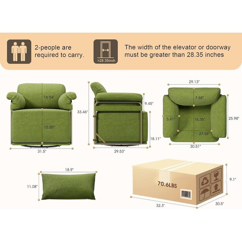 360 Degree Square Swivel Accent Sofa Chair with Gold Metal Legs