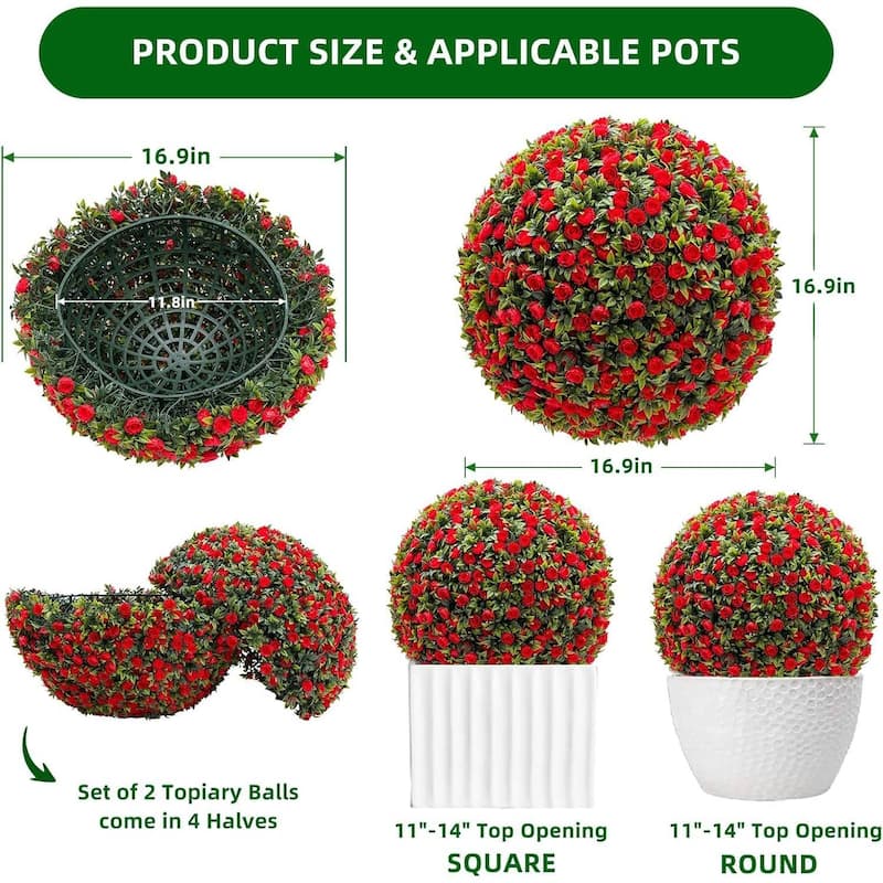 2PCS 17" Artificial Flower Topiary Decorative Balls for Home Decor - 17.7 inch