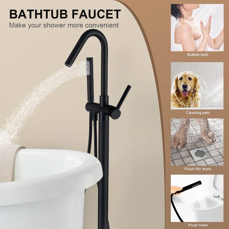 Topcraft Floor Mounted Bathtub Filler with Handheld Showerhead