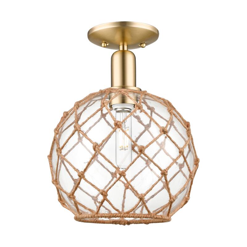 Innovations Lighting Endless Possibilities Arcadia - Farmhouse Rope - 1 Light 10" Semi-Flush Mount - Clear Glass with Brown Rope/Champagne Bronze