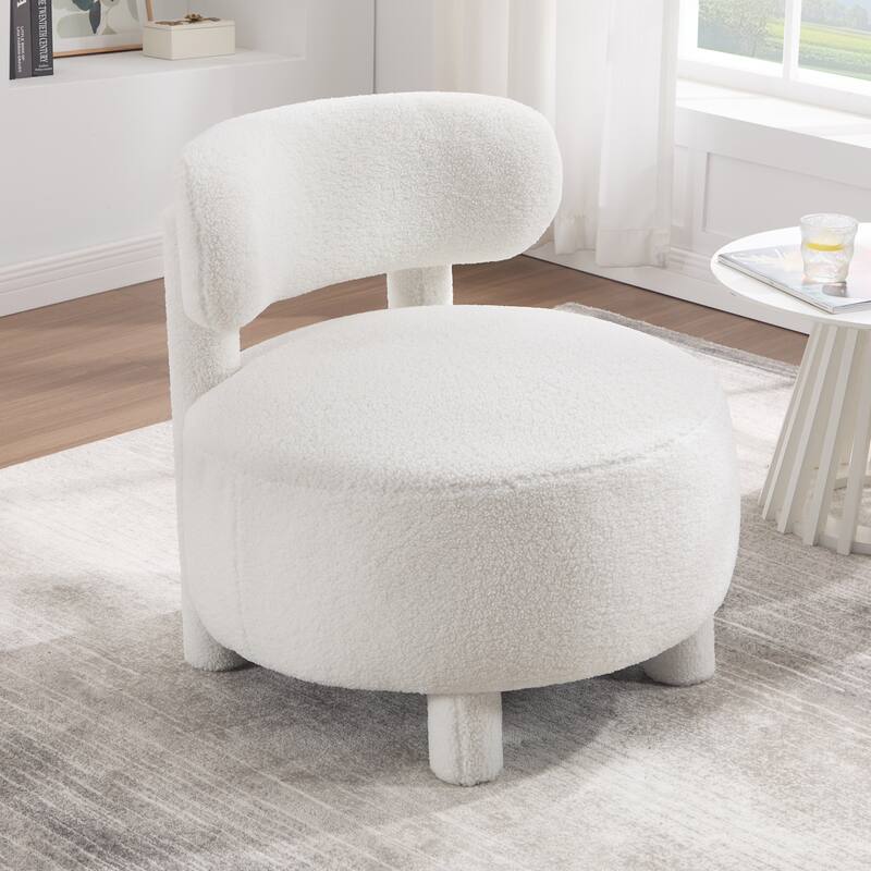 Fabric Armless Accent Chair with Curved Backrest & Solid Wood Legs