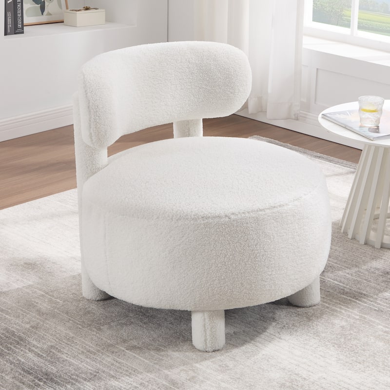 Simple Side Chair Upholstered Chair with Curved Backrest, Accent Chair White Dressing Chair Reading Chair - White