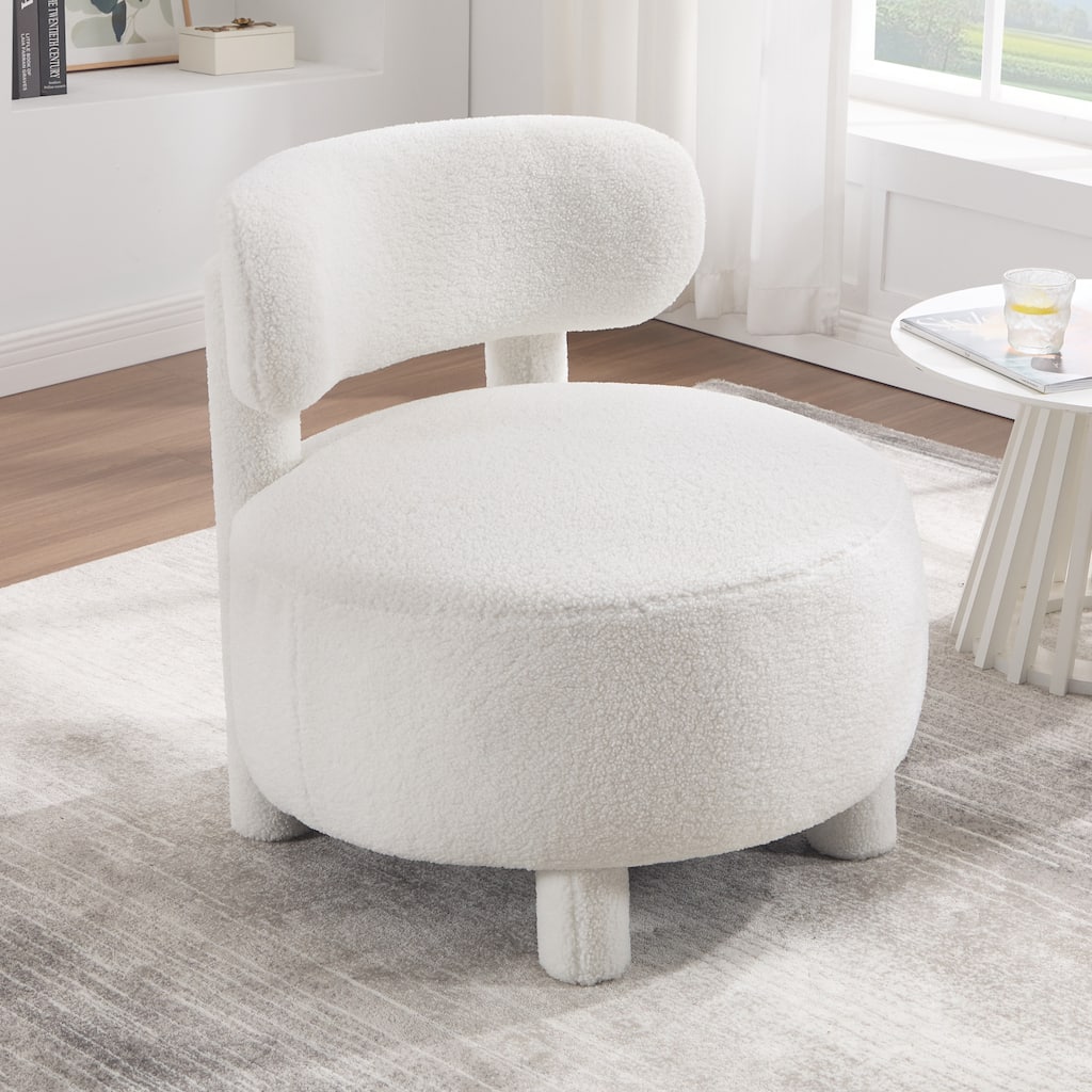 Simple Side Chair Upholstered Chair with Curved Backrest, Accent Chair White Dressing Chair Reading Chair