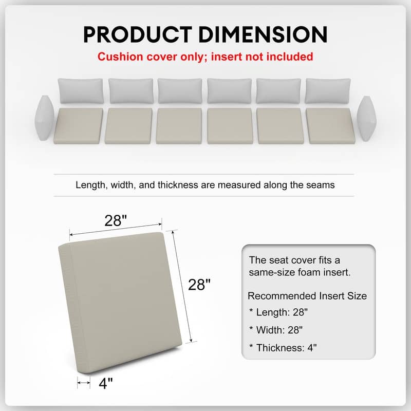 FINCATI 28" × 28" Outdoor Cushion Cover, Sofa Cushion Replacement Slipcover, Patio Seat Cover 28 Inches (COVER ONLY!)