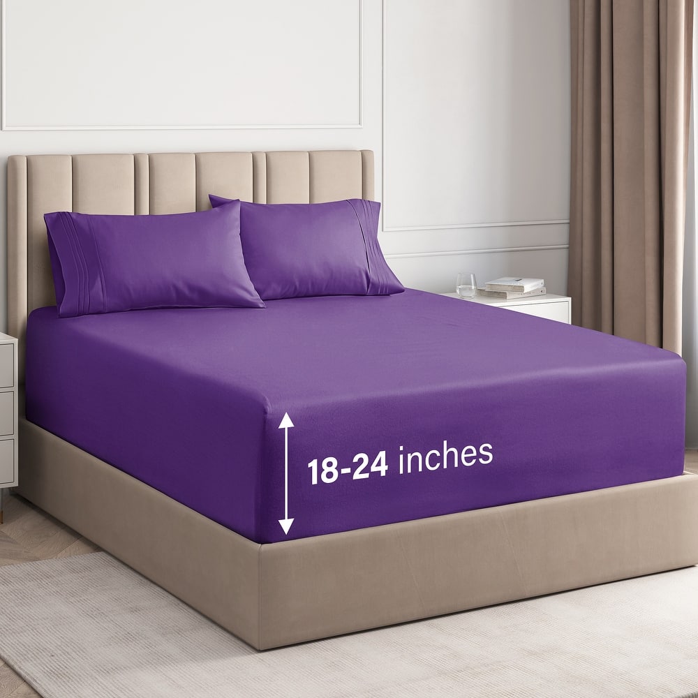 CGK Linens 4 Piece Solid Microfiber Extra Deep Pocket Bed Sheet Set