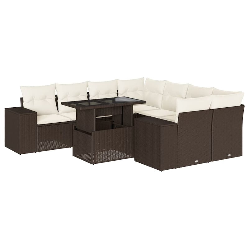 vidaXL Patio Sofa Set with Cushions Outdoor Furniture 9 Piece Poly Rattan - 24.4 x 24.4 x 27.2