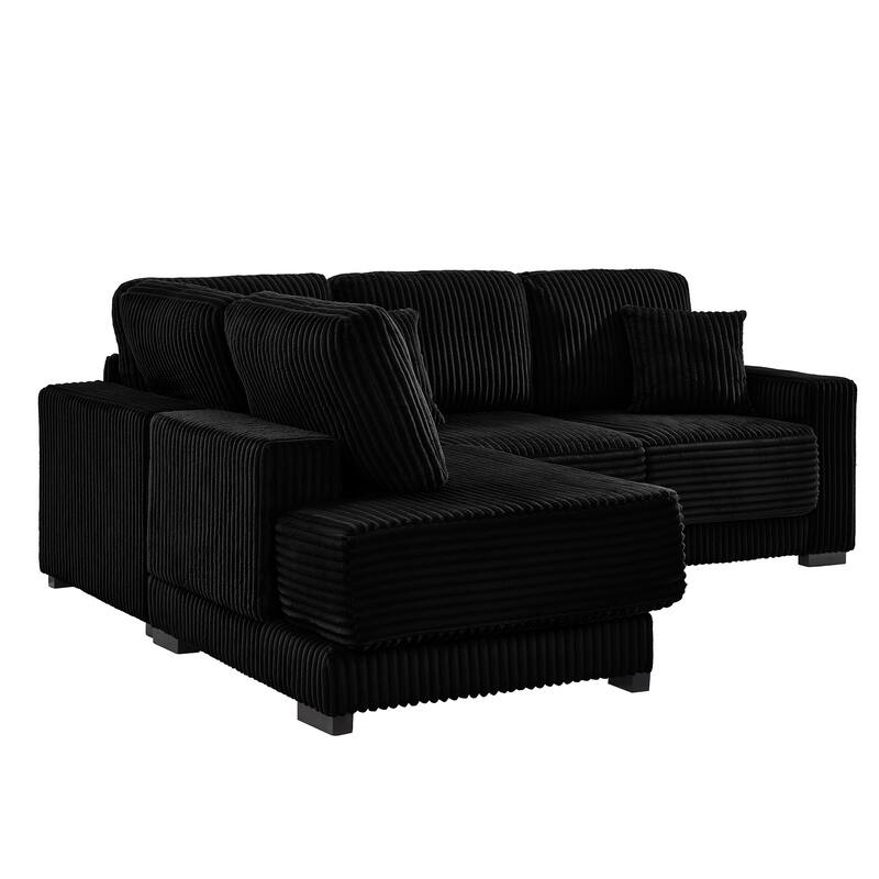 L Shaped Sectional Sofa with Reversible Chaise Lounge, Convertible Sectional 3 Seat Sofa, Corduroy Upholstered Corner Sofa