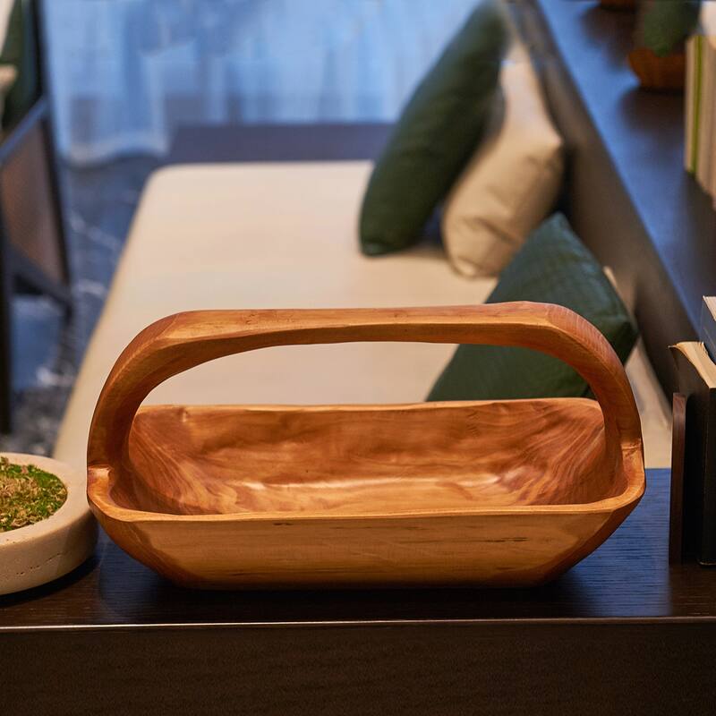 Rectangle Cedar Basket Handle for Fruit Vegetable Food Display - 16.8"x8.2"x7.8"