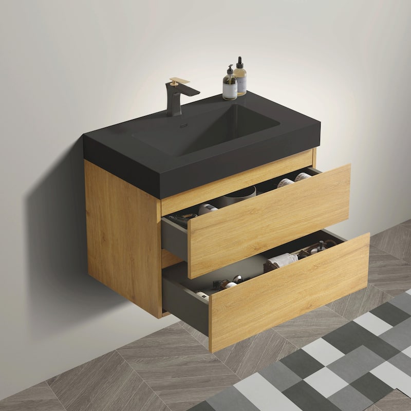 36"/30"/24" Floating Bathroom Vanity with Sink, Wall-Mounted Storage Cabinet