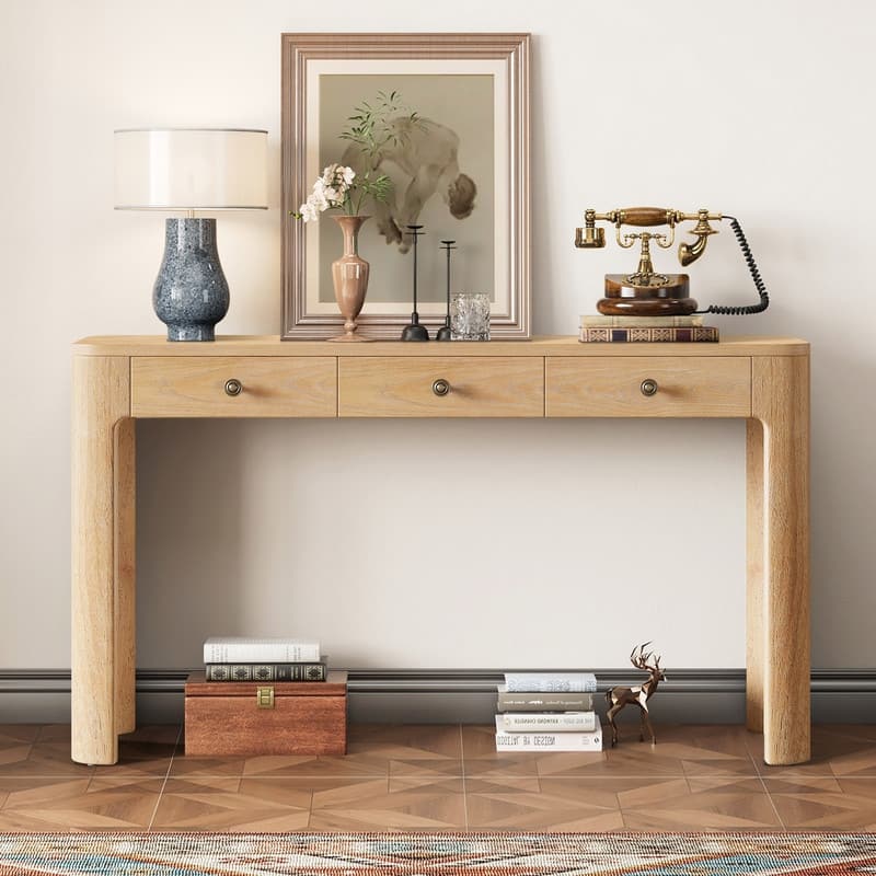 Rustic 52" Console Table with Drawers and Curved Legs for Entryway or Living Room Decor - Light Oak