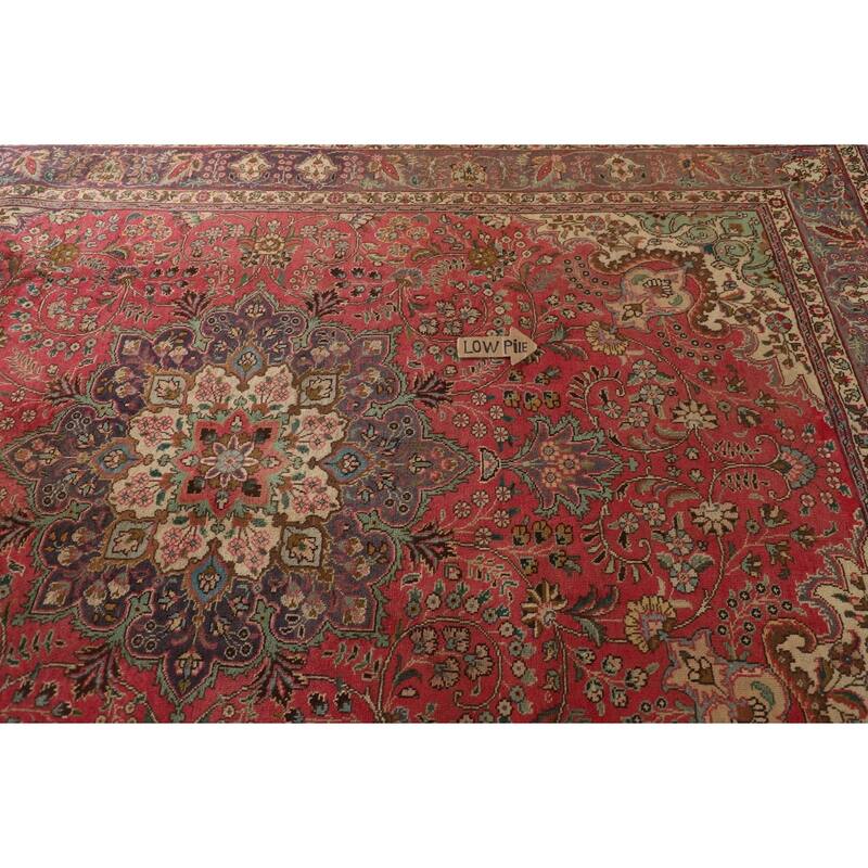 Tabriz Persian Vintage Area Rug Hand-Knotted Pink Wool Carpet - 6'8"x 9'7"