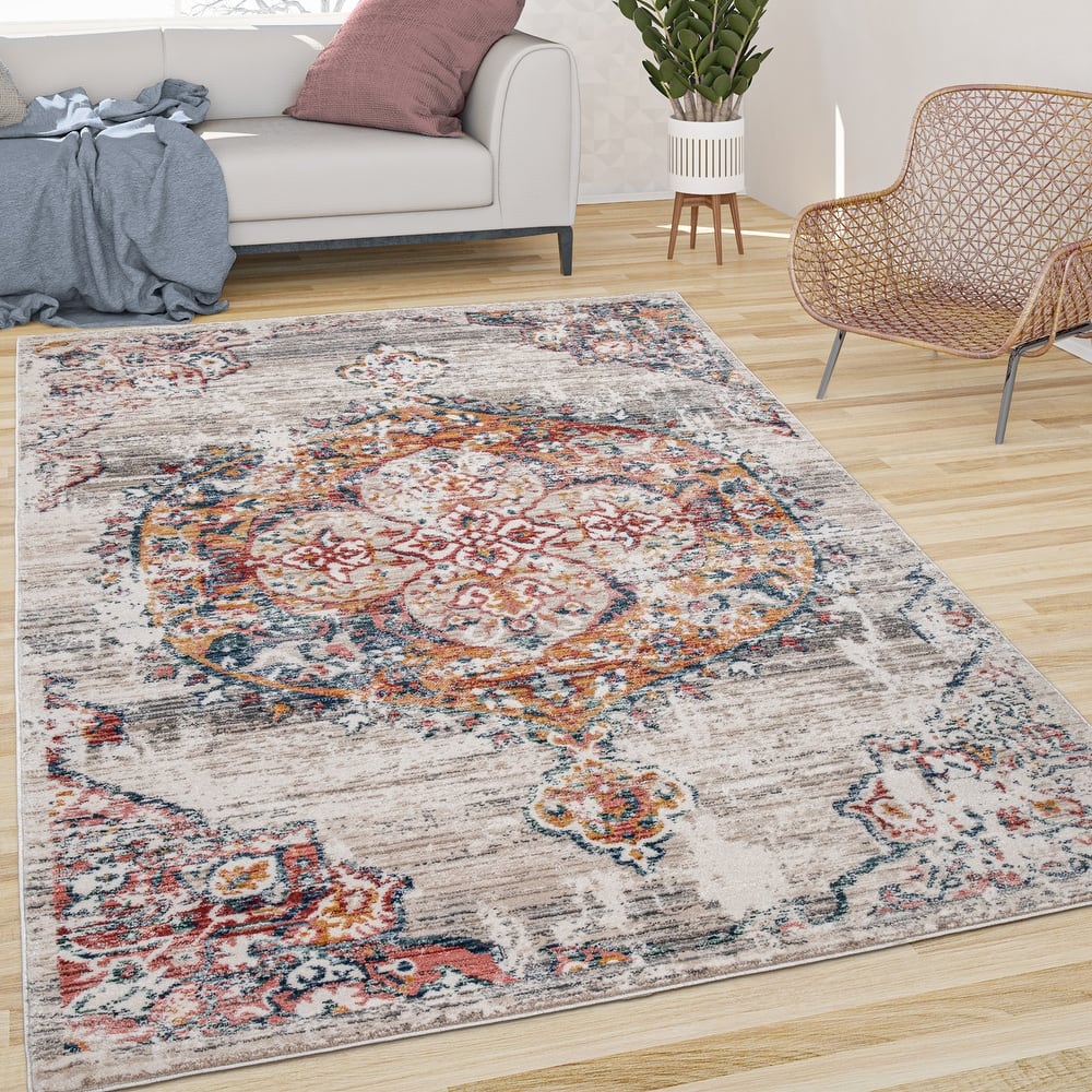 Vintage Rug Oriental Design with Modern Ornaments Multicolor