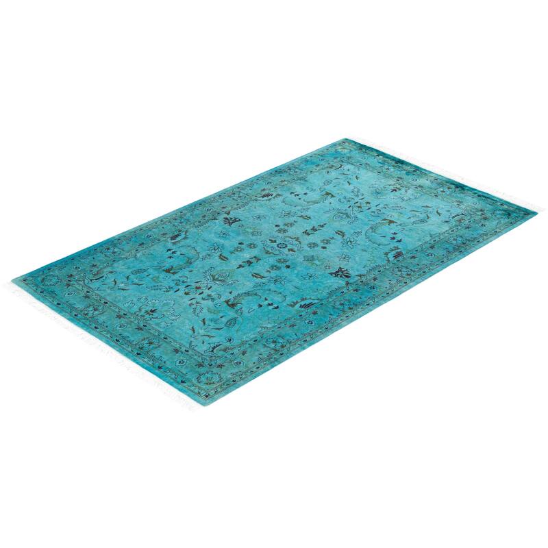 Overton Hand Knotted Wool Vintage Inspired Modern Contemporary Overdyed Blue Area Rug - 3' 1" x 5' 3"