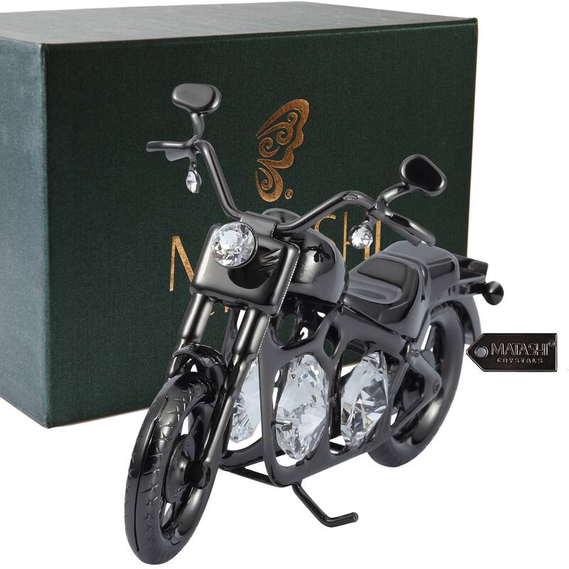 Matashi Home Decorative Tabletop Showpiece Gunmetal Grey Crystal Studded Motorcycle Ornament