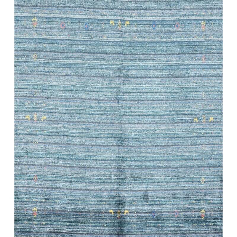 Hand Knotted Oriental Viscose Silk Carpet Tribal Animal Pictorial Navy Blue & Blues Gabbeh Area Rug - 5' 9'' X 6' 3''