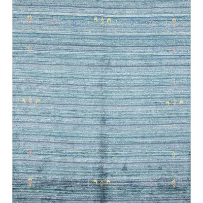Hand Knotted Oriental Viscose Silk Carpet Tribal Animal Pictorial Navy Blue & Blues Gabbeh Area Rug - 5' 9'' X 6' 3''