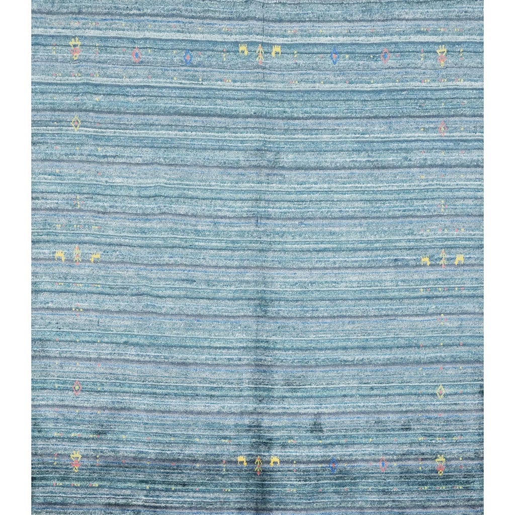 Hand Knotted Oriental Viscose Silk Carpet Tribal Animal Pictorial Navy Blue & Blues Gabbeh Area Rug - 5' 9'' X 6' 3''