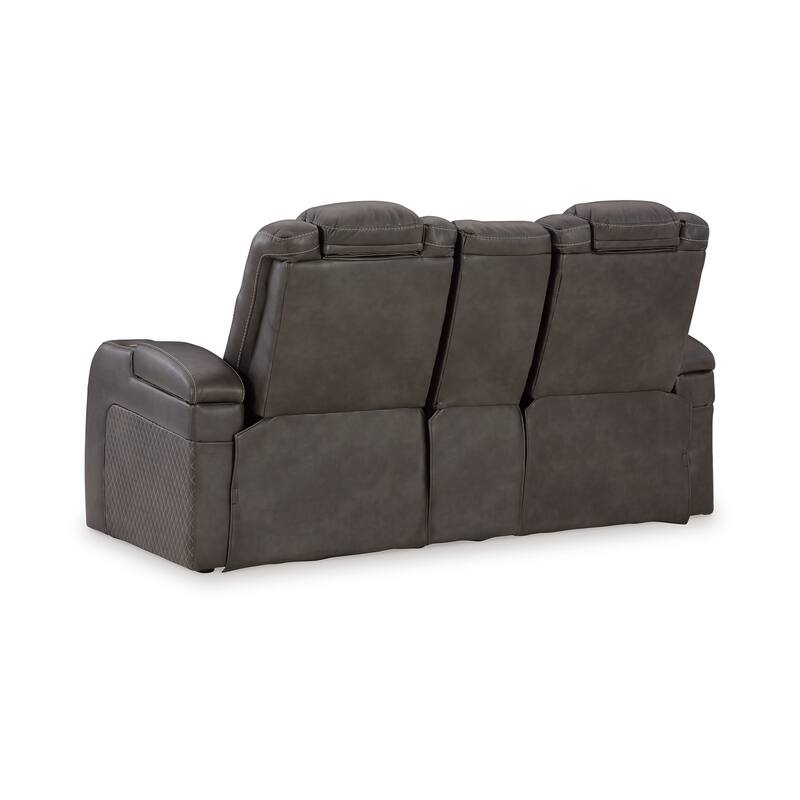 Fynne LED Power Reclining Loveseat, USB, Gray Faux Leather 74 Inch