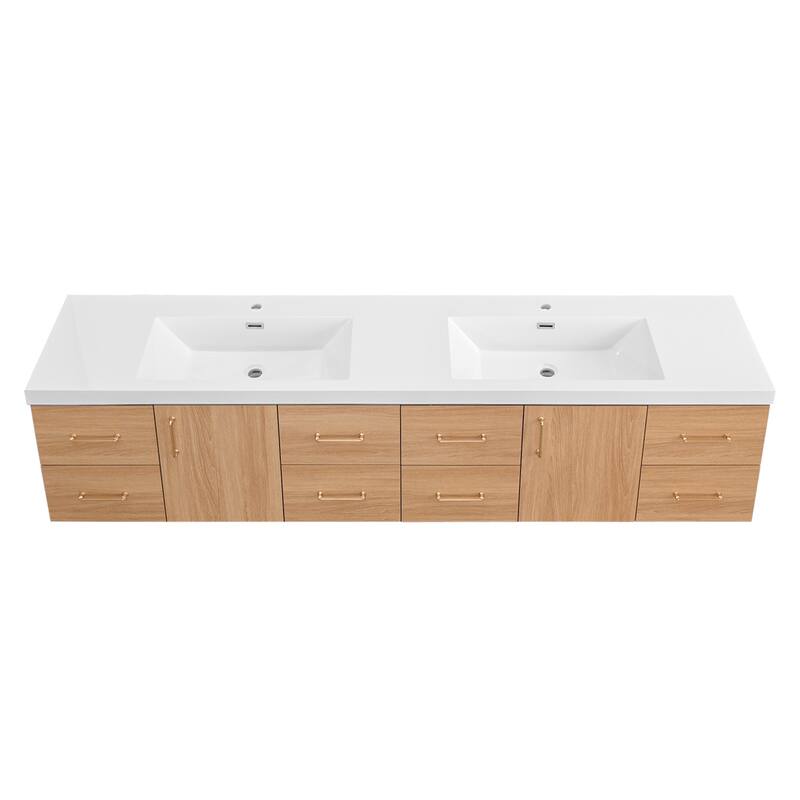 StellarArc 84 in Wall Mounted Double Sink Bathroom Vanity with Integral Sink Top