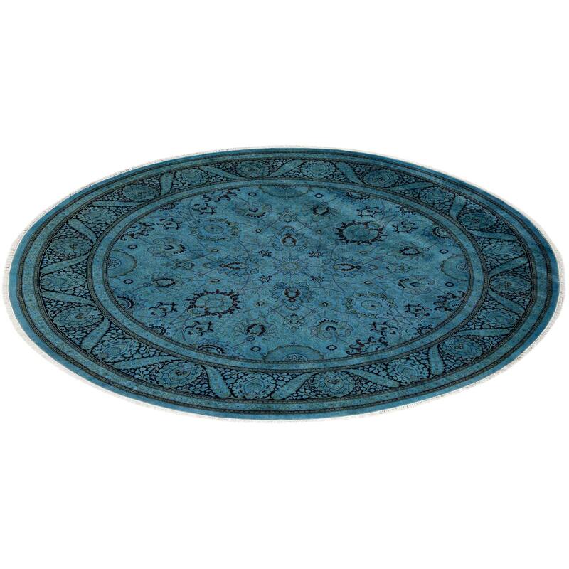 Fine Vibrance, One-of-a-Kind Hand-Knotted Area Rug - Blue, 7' 1" x 7' 1" - 7' 1" x 7' 1"