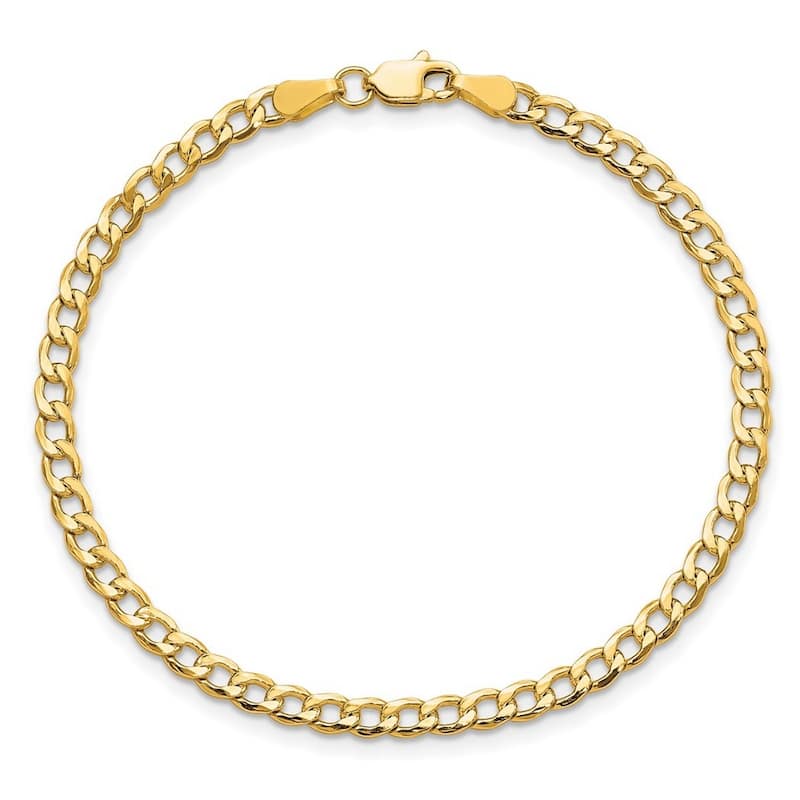 Curata 10k Yellow Gold 7" 8" or 9" 3.35mm Semi-solid Curb Link Chain Bracelet