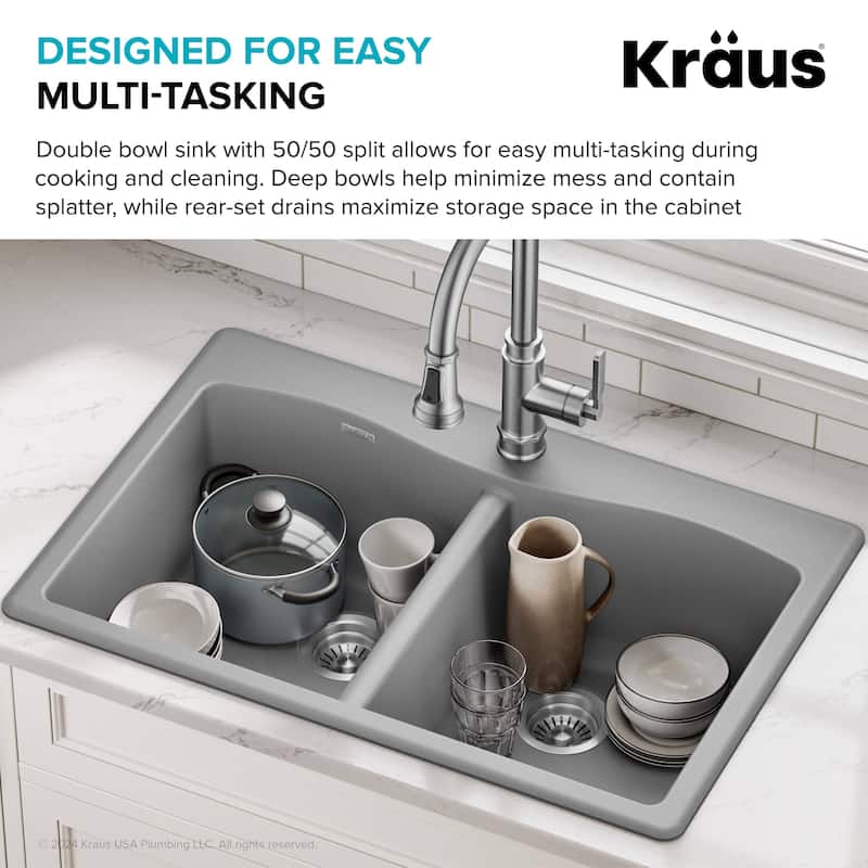 KRAUS Forteza Granite 33 inch 50/50 Undermount Drop-in Kitchen Sink