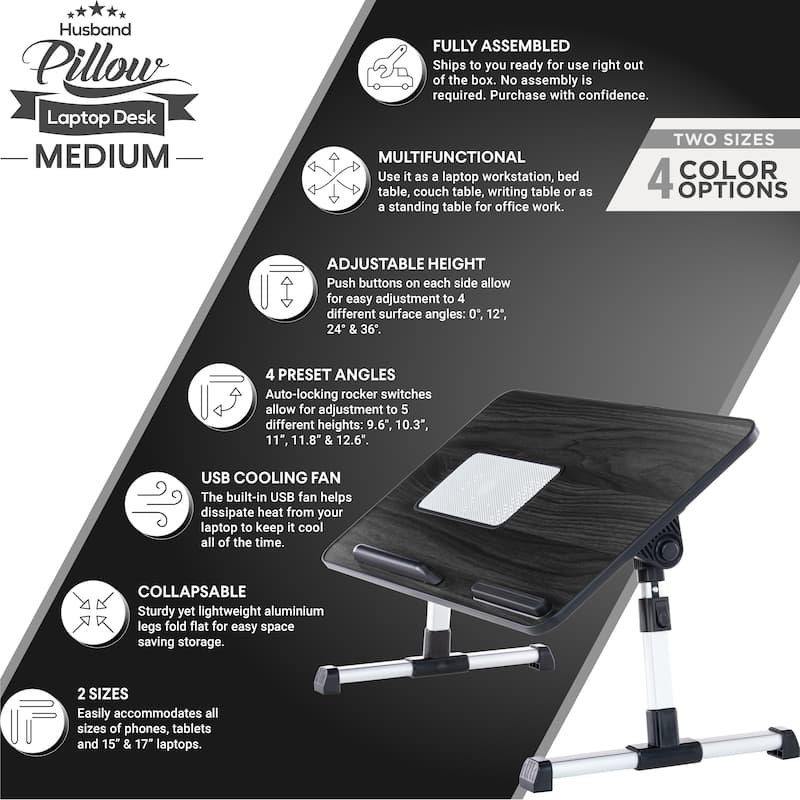 Husband Pillow - Lap Desk Wood Small Top - Fits Up to 17" Laptop - with Dual Cushion, Multifunctional Slot for Tablet