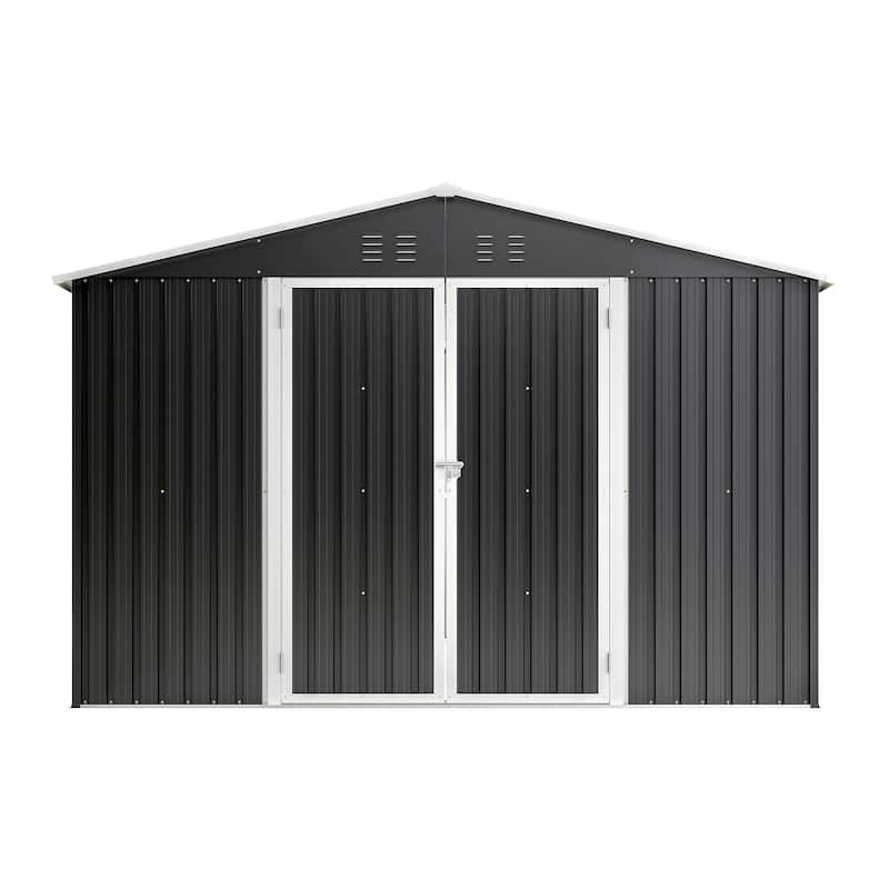 10x12 Ft Black Metal Garden Shed, Lockable Outdoor Tool Storage