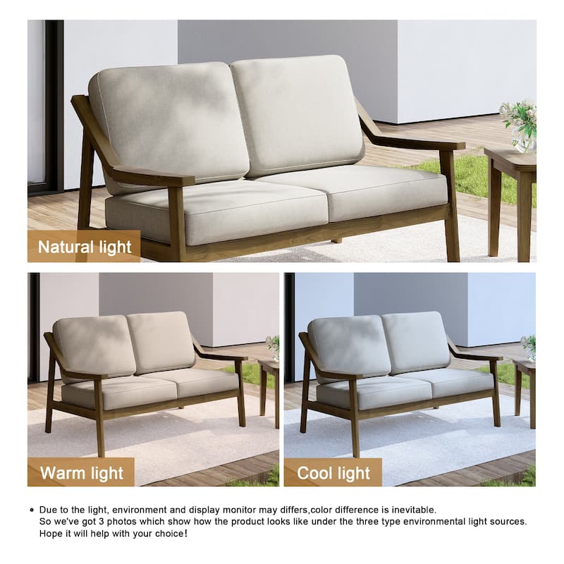 Outdoor Wood Teak Patio 2 Seater Loveseat with Cushion