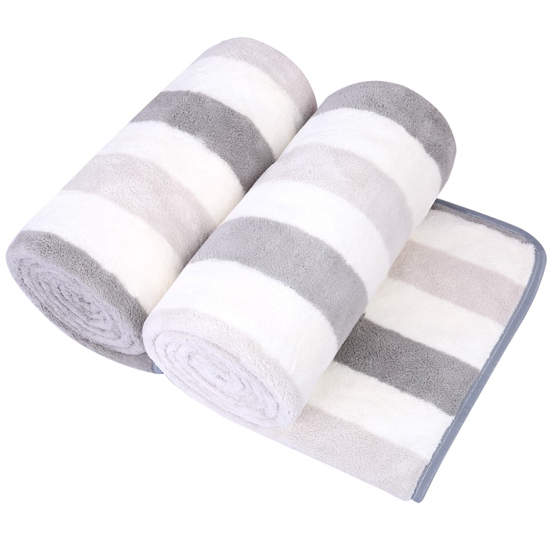 2-Piece Fleece Cabana Beach Towel Set Absorbent Pool Towels - Grey