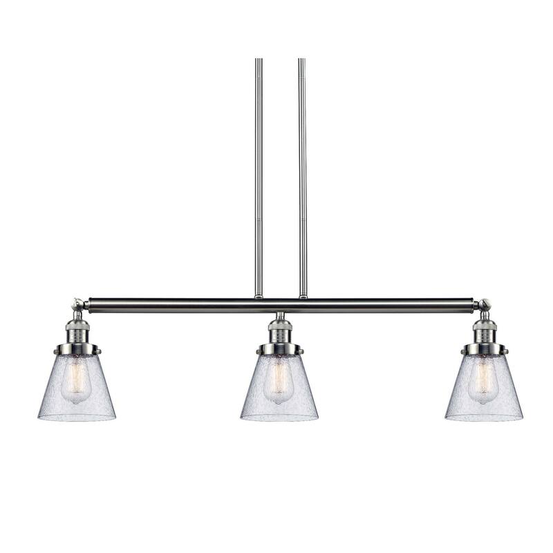 Innovations Lighting Small Cone 3 Light 39" Wide Linear Chandelier - Brushed Satin Nickel / Seedy