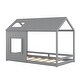 preview thumbnail 22 of 34, Rustic Twin House Bed with Skylight & Guardrails - Sturdy Wooden Support