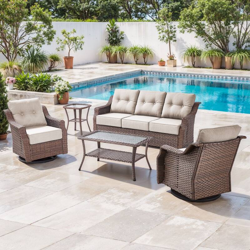 Artisan Patio Brown Wicker Sofa Conversation Set with 6-Inch Thick Cushions