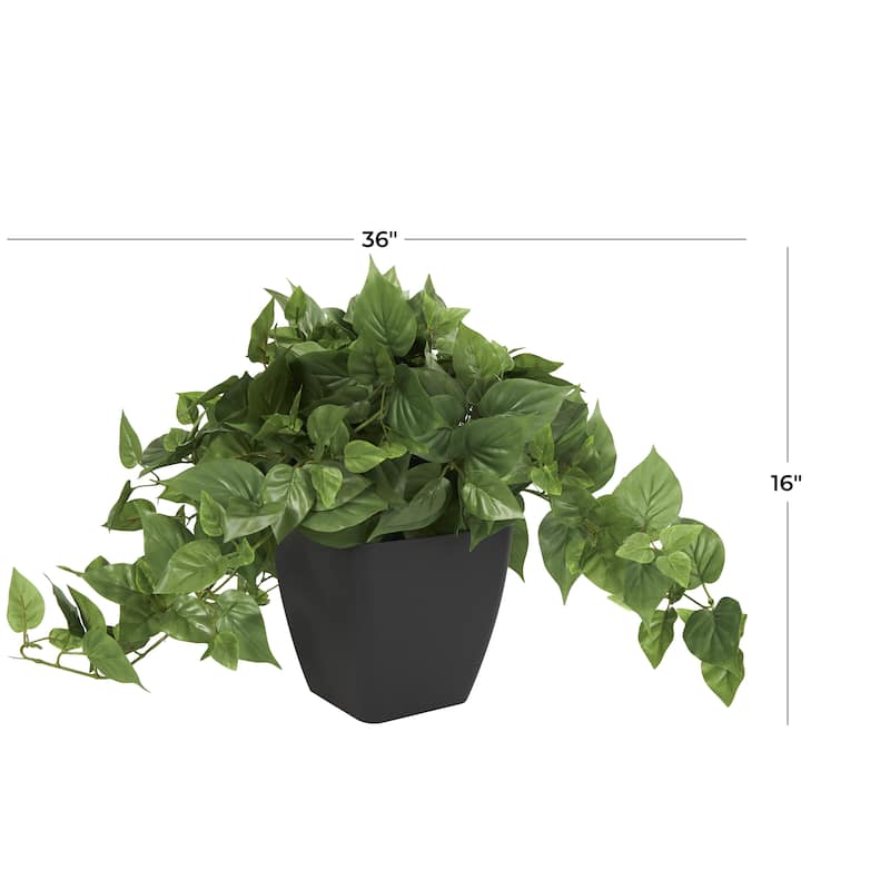 Faux Foliage Pothos Artificial Plant with Black Plastic Pot - Green - Roche River Decor