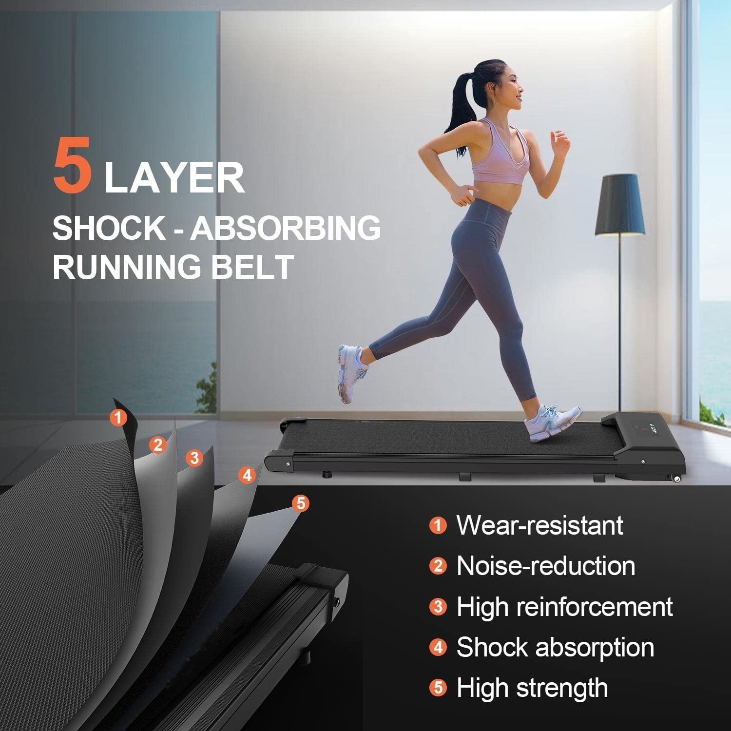 Walking Pad Portable Treadmill Under Desk Low Noise Running Jogging Machine with Remote Control LED Display
