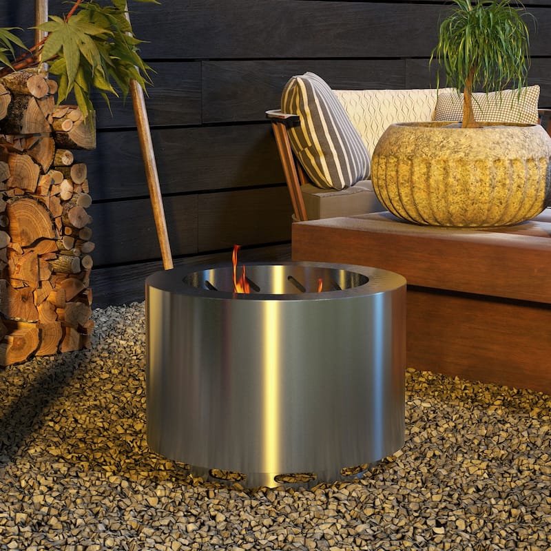 Outsunny Smokeless Fire Pit, 19" Portable Wood Burning Firepit with Poker, Low Smoke Camping Bonfire Stove