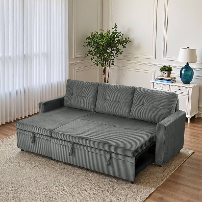 Tufted Convertible Corduroy/ Linen Modular Sectional Sofa with Storage Chaise