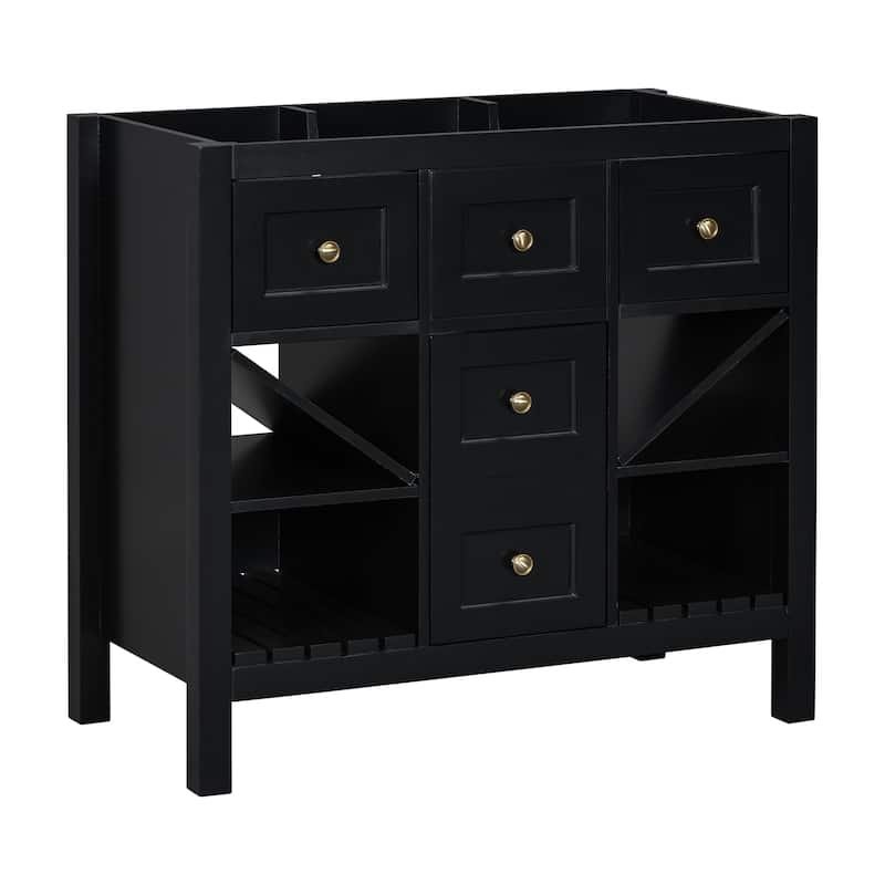 Roomfitters 36'' Bathroom Vanity, Solid Wood Frame Freestanding Storage Cabinet with 5 Drawers and Soft Closing Doors