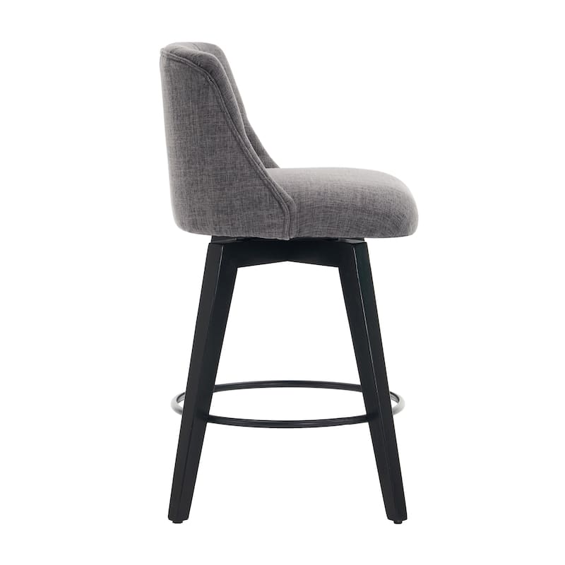 Modern Linen Swivel Bar Stools with Tufted Back,Wood Frame (Set of 2)
